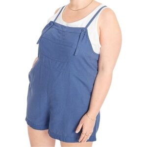 EUC Old Navy Blue Sleeveless Waist-Defined Linen-Blend Utility Romper [Size: 2X]